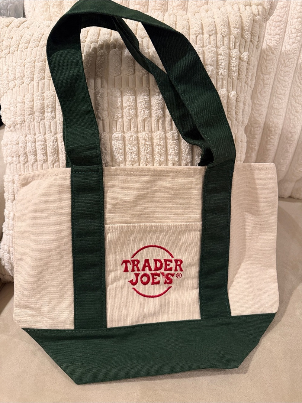 NEW Mini Trader Joe’s Green & Cream Canvas Tote Bag